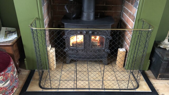 Fireplace surround hand stained with vinegar and iron solution
