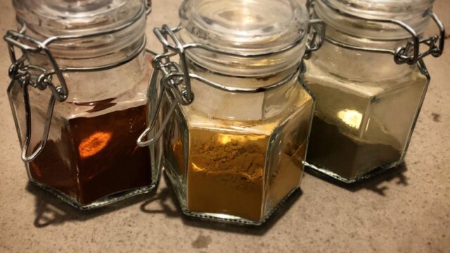 Pigments ground from locally sourced stone.